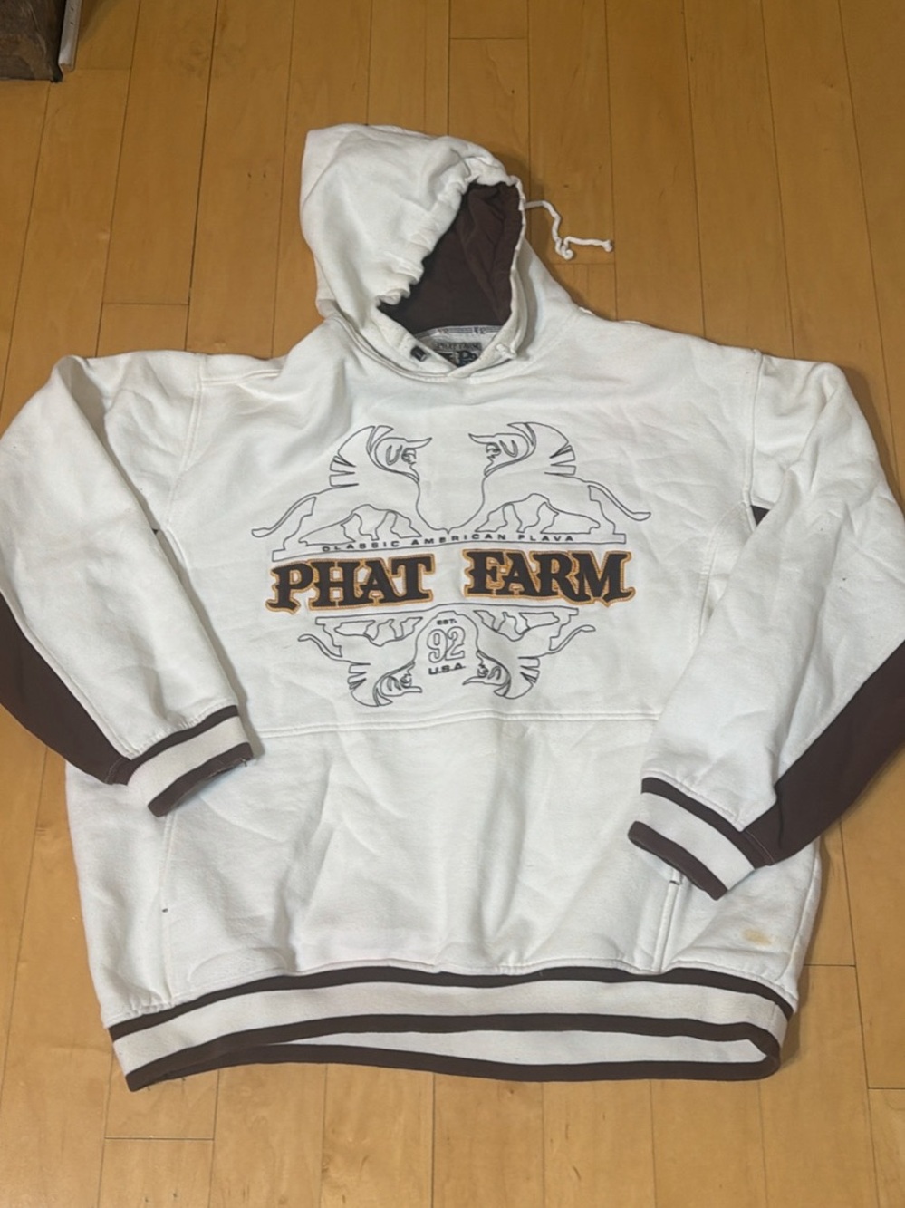 Phat Farm White Hoodie with Brown Trim and Logo